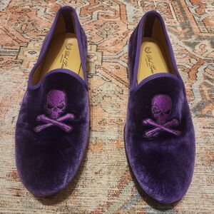 Purple Velvet Skull Embroidered Men's Loafers